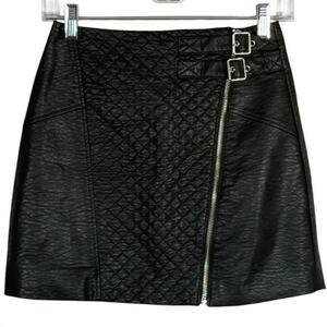 Y2K Faux Leather Black Mini Skirt Moto Size 4 Small